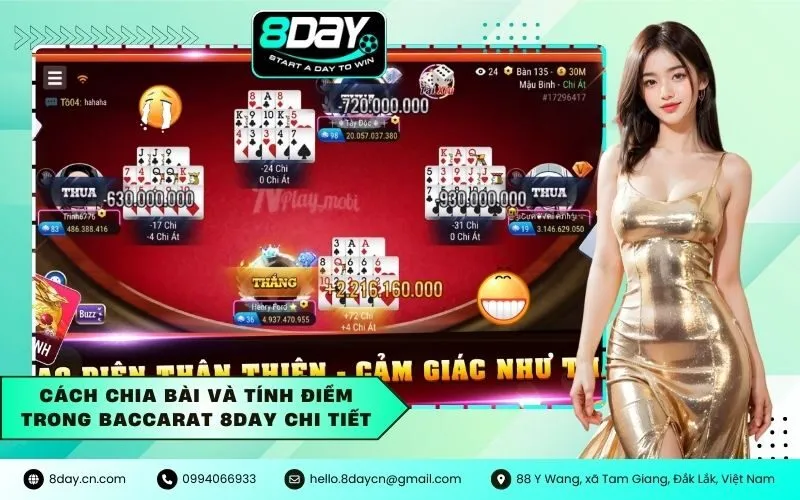 Cách chia bài và tính điểm trong Baccarat 8Day chi tiết