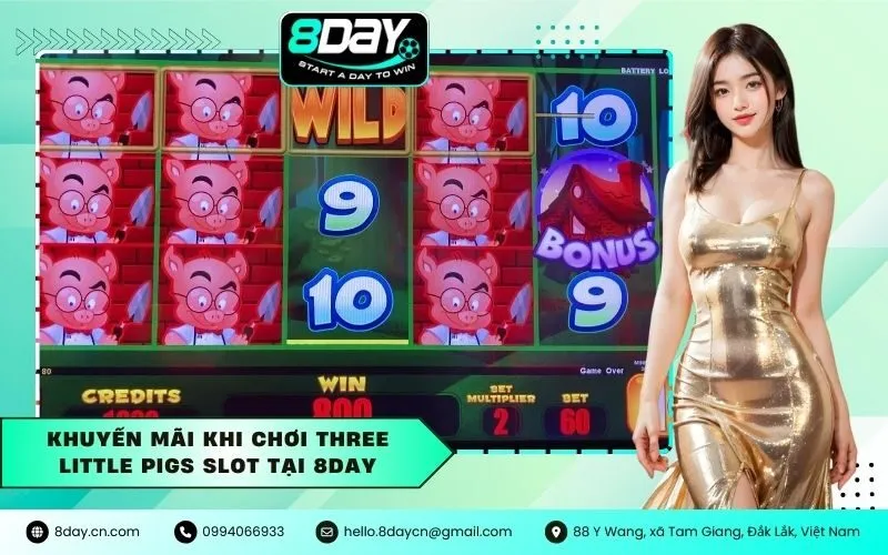 Khuyến mãi khi chơi Three Little Pigs Slot tại 8Day