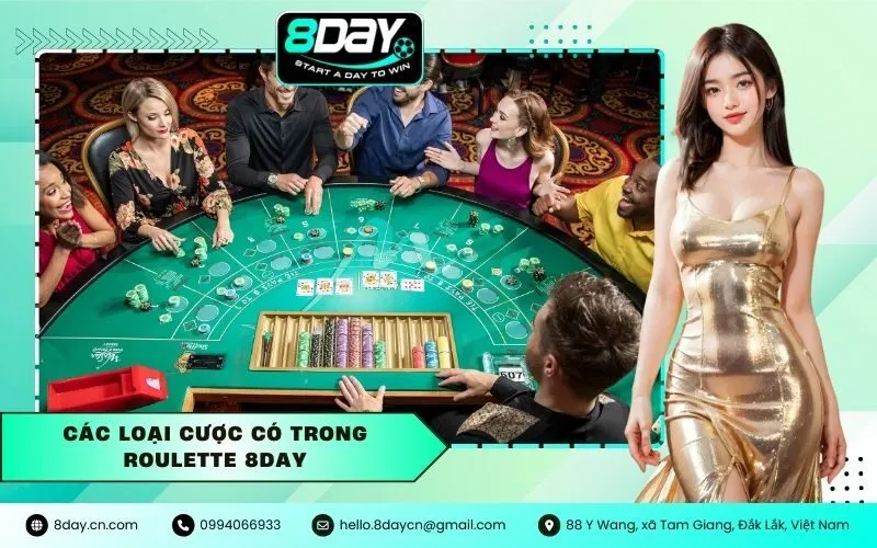 Các loại cược có trong roulette 8DAY